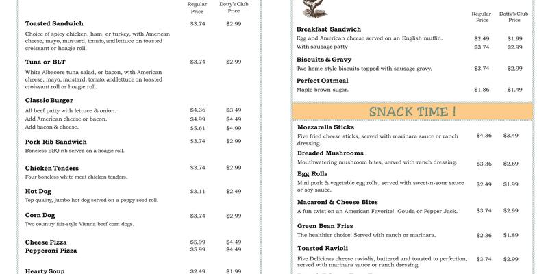 Dotty's Menu