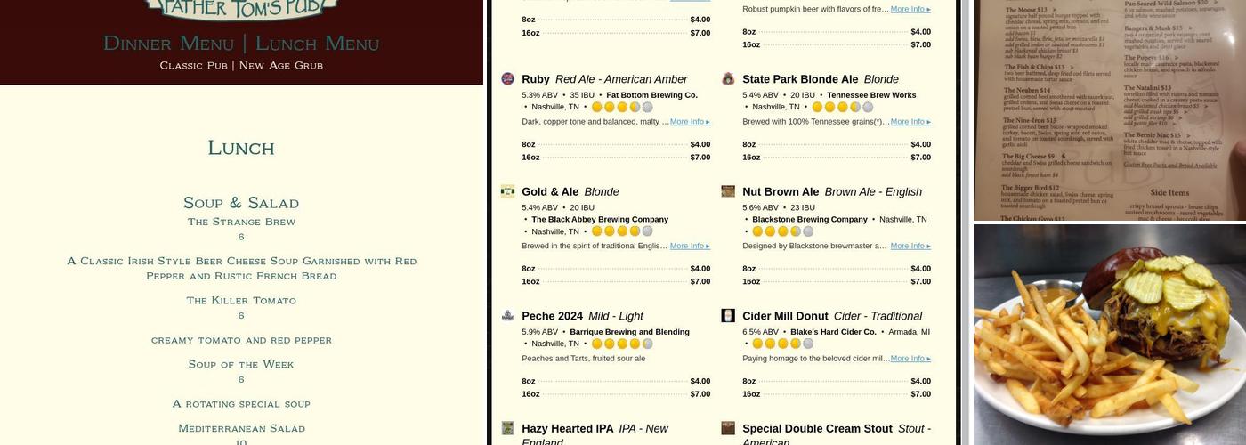 Father Tom's Pub Menu