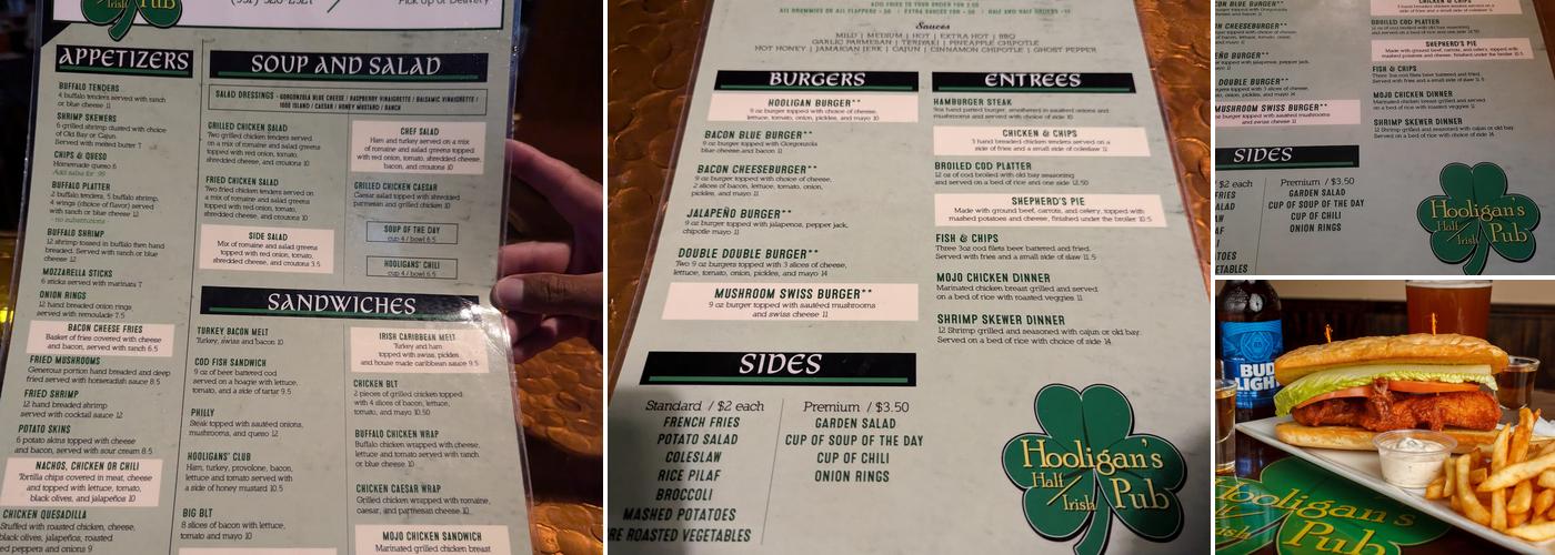 Hooligans Half Irish Pub Menu