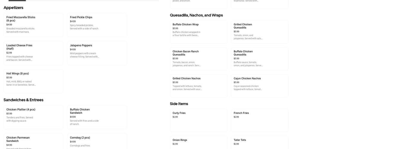 Vinnie T's Clubhouse Menu