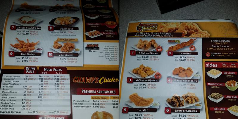 Champs Chicken Menu