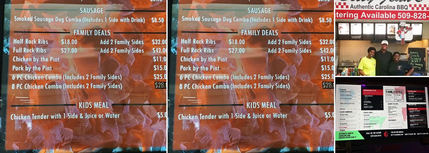 Betty Jean's BBQ Menu
