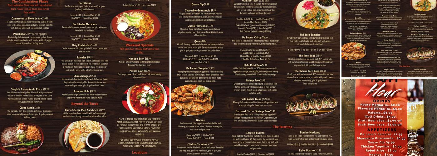 De Leon's Taco And Bar Menu