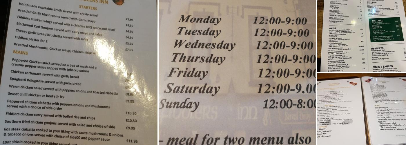 Fiddlers Inn Menu