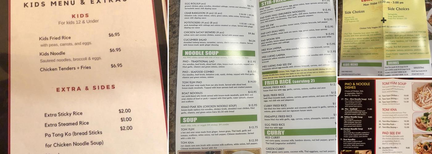Lao and Thai Spicy Noodle Menu