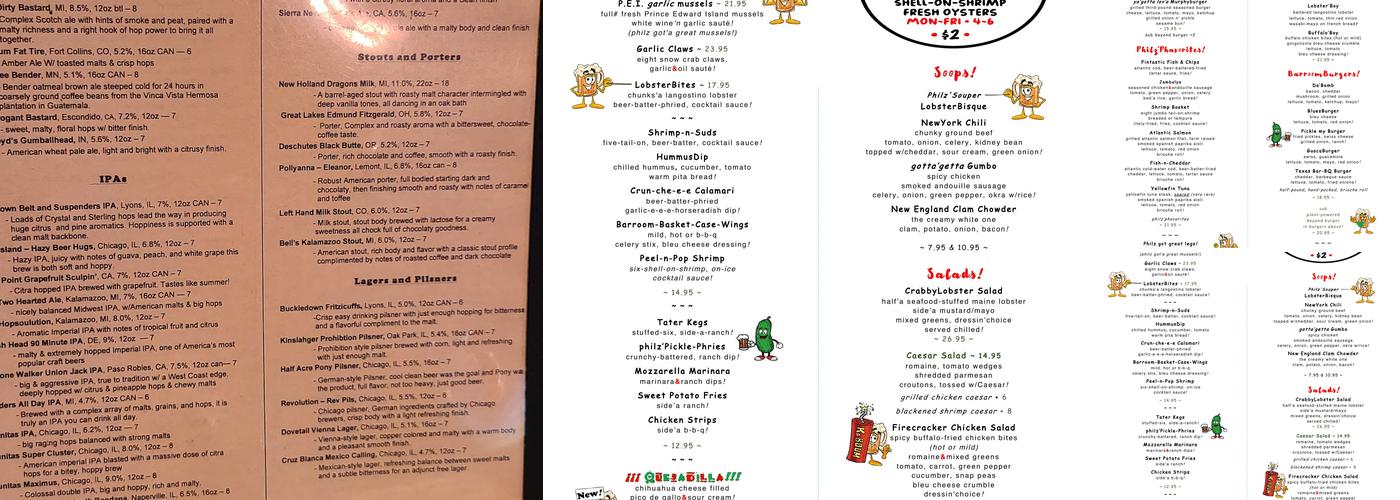 Poor Phil's Bar and Grill Menu
