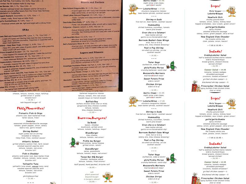 Poor Phil's Bar and Grill Menu