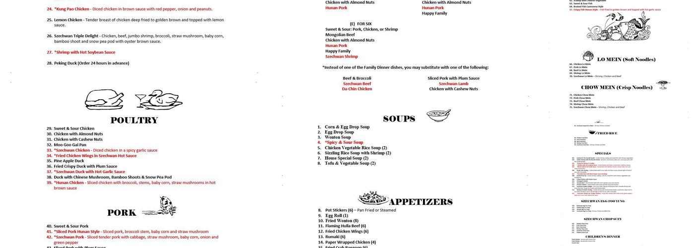 Szechwan Chinese Restaurant Menu