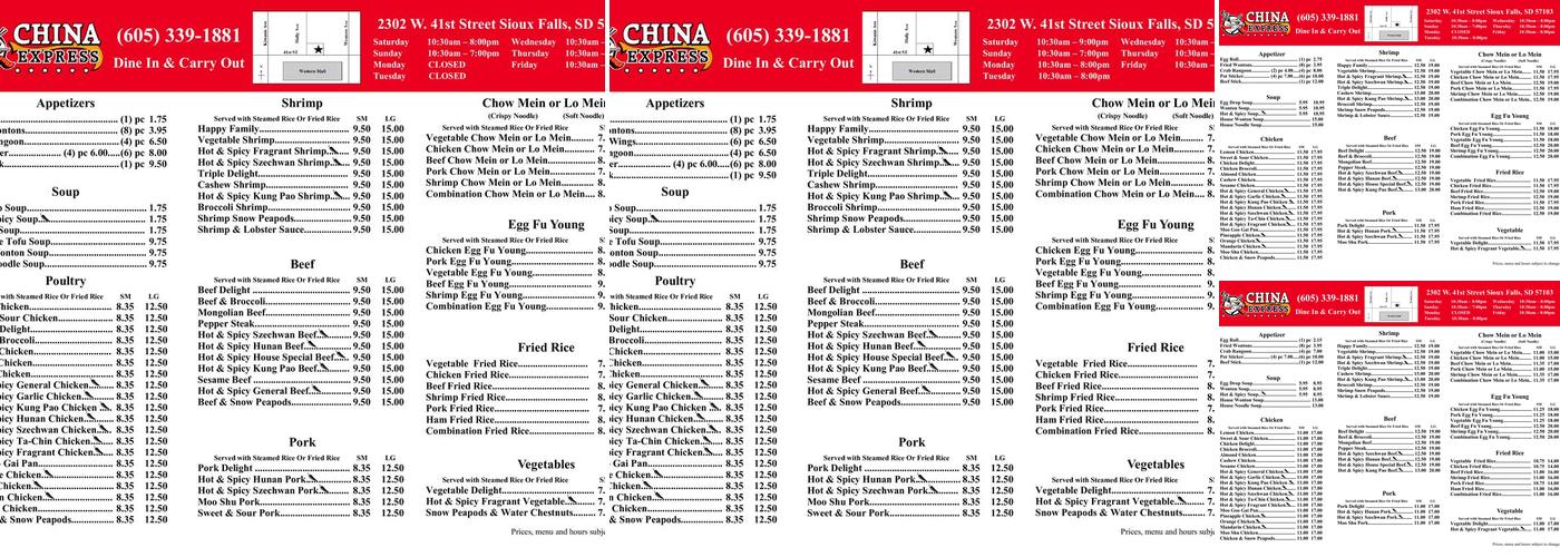 China Express Menu