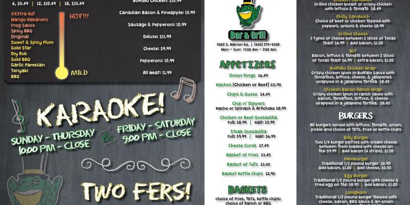 Billy Frogs Menu