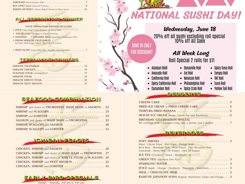 Ichiban Japanese Steakhouse and Sushi Bar Menu
