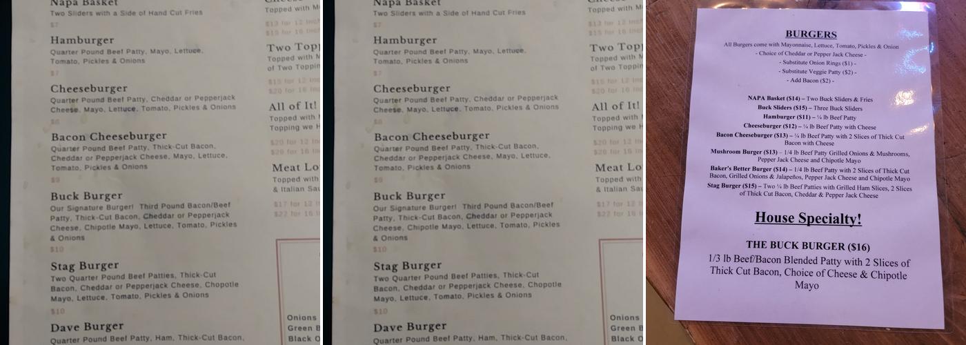 Bucksnort Pub Menu