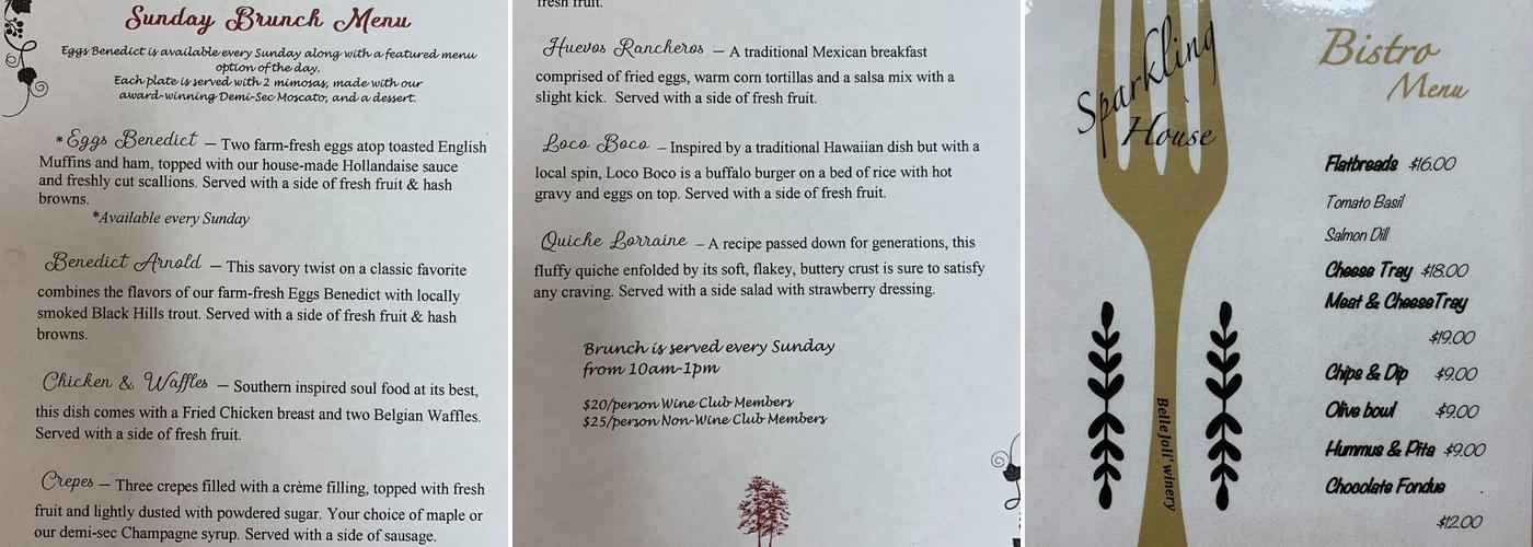 Belle Joli Winery Sparkling House Menu