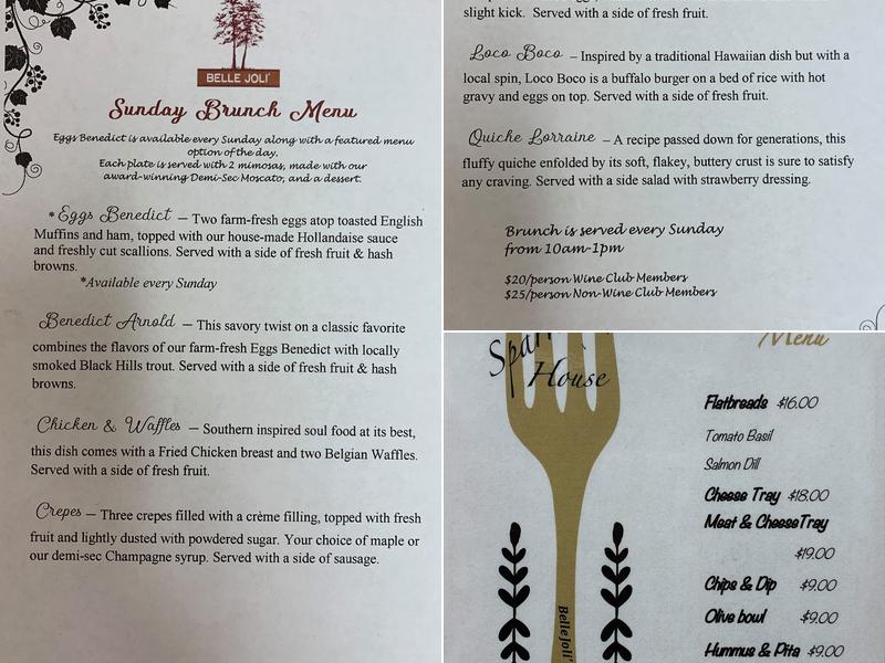 Belle Joli Winery Sparkling House Menu