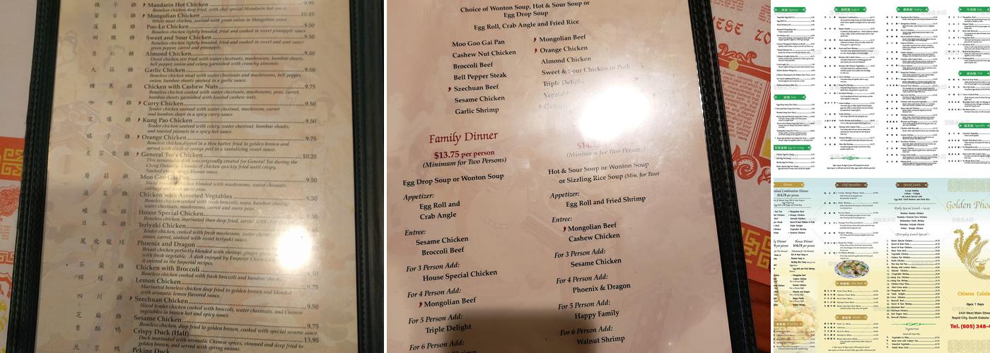 Golden Phoenix Menu