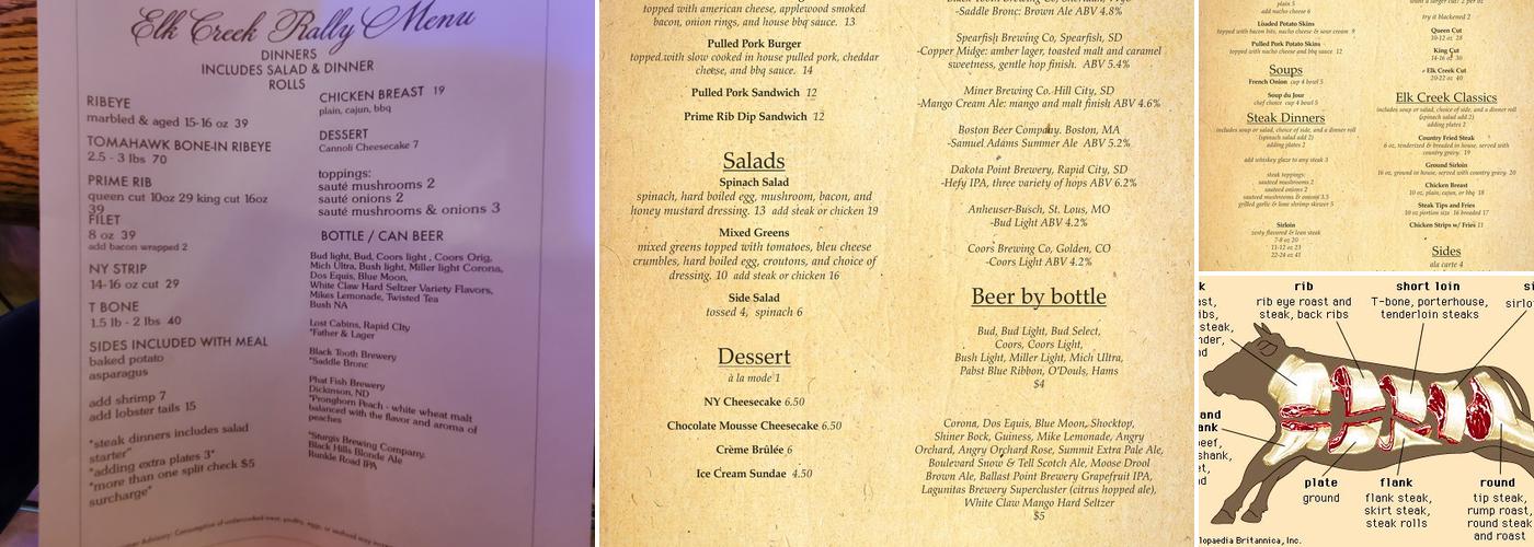 Elk Creek Resort & Receptions Menu