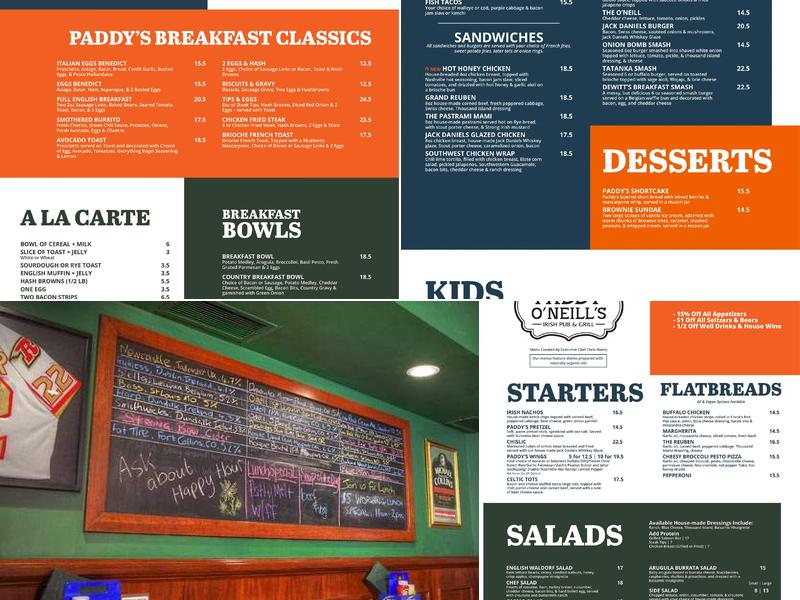 Paddy O'Neill's Irish Pub & Grill Menu