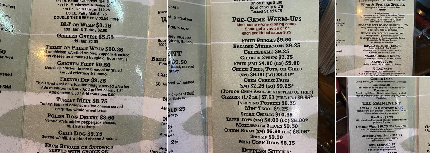 Valley Sports Bar & Grill Menu