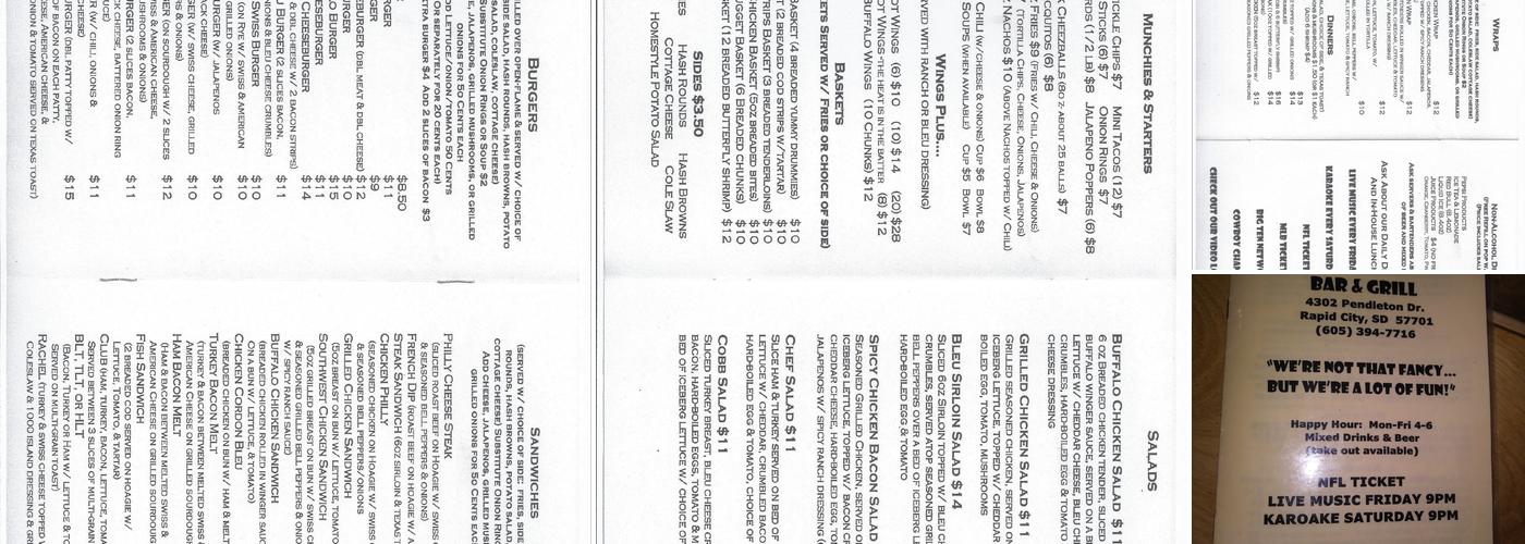 Joe's Place Bar & Grill Menu