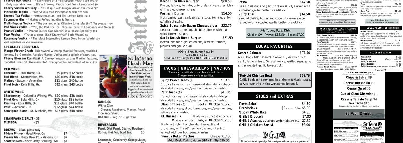 Inferno Lounge Menu