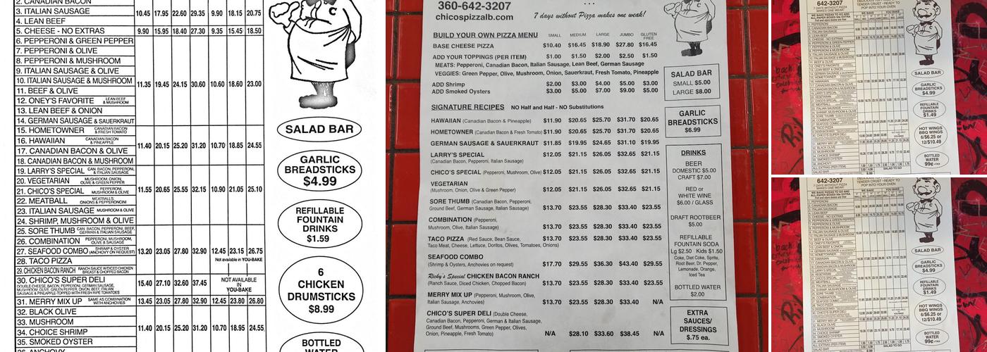 Chico's Pizza Menu