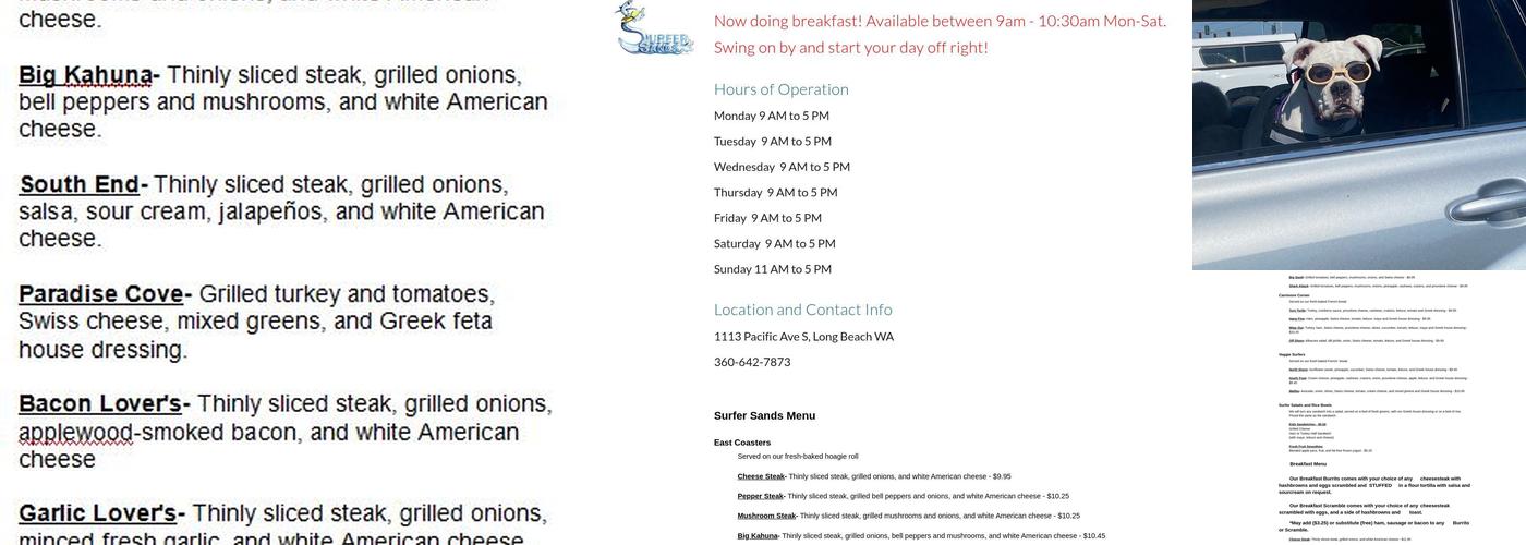 Surfer Sands Menu