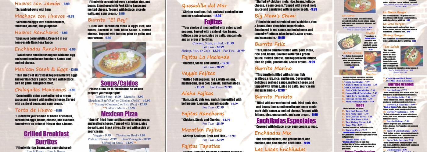 La Hacienda Menu