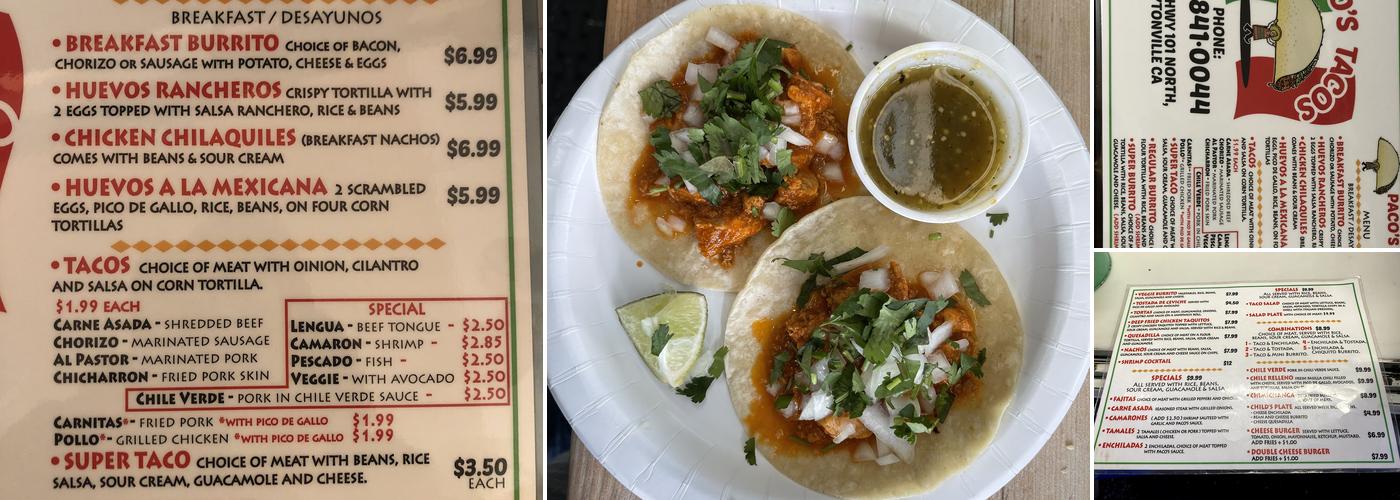 Paco's tacos Menu