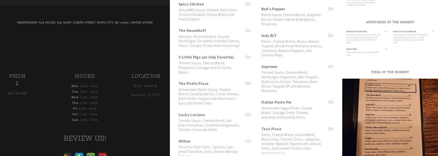 Independent Ale House Menu