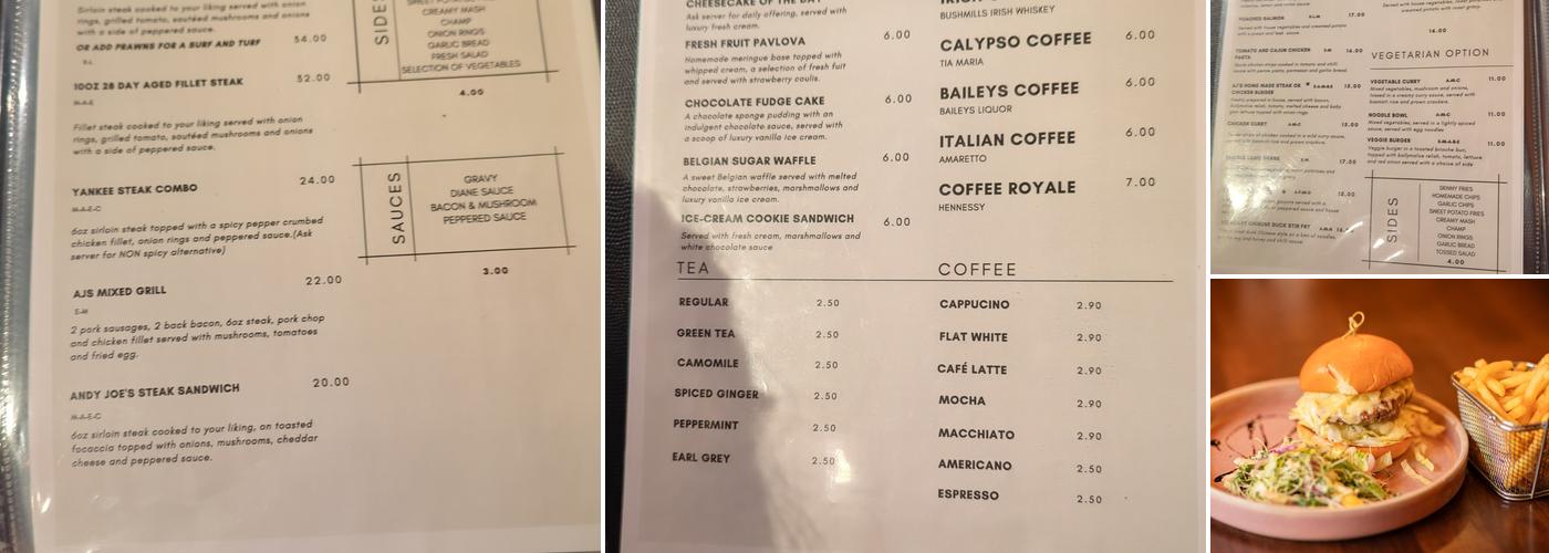 AJ Quinn & Sons Menu