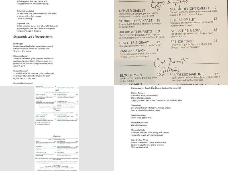 Shipwrecks Bar & Grill Menu