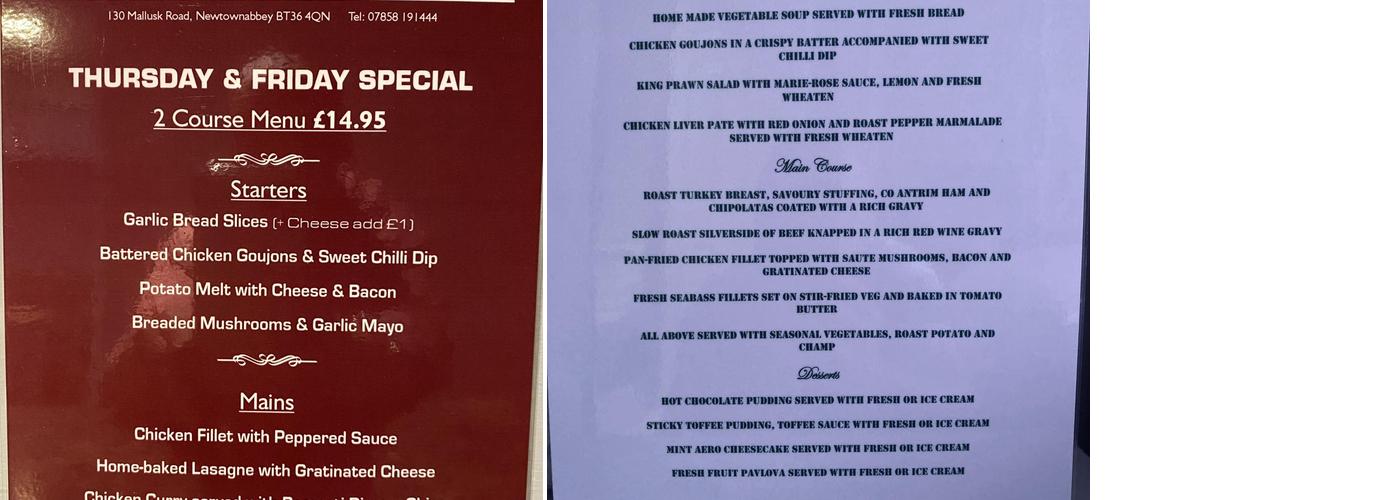 Cottonmount Arms Menu