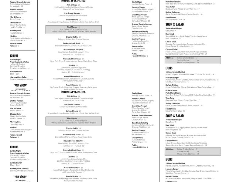 Maevery Public House Menu