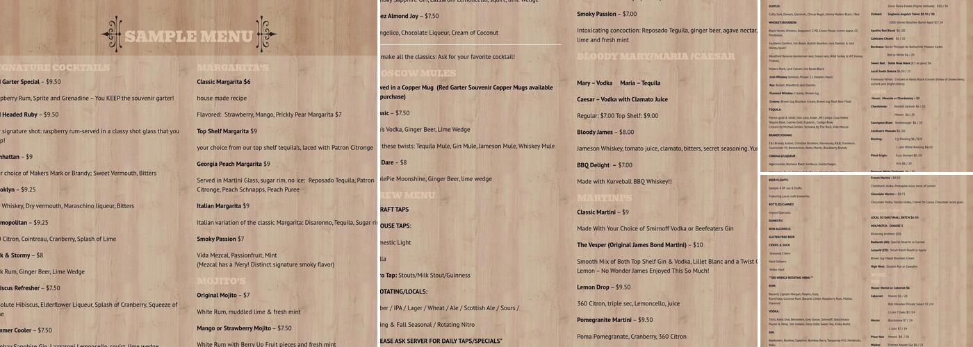 Red Garter Saloon Menu