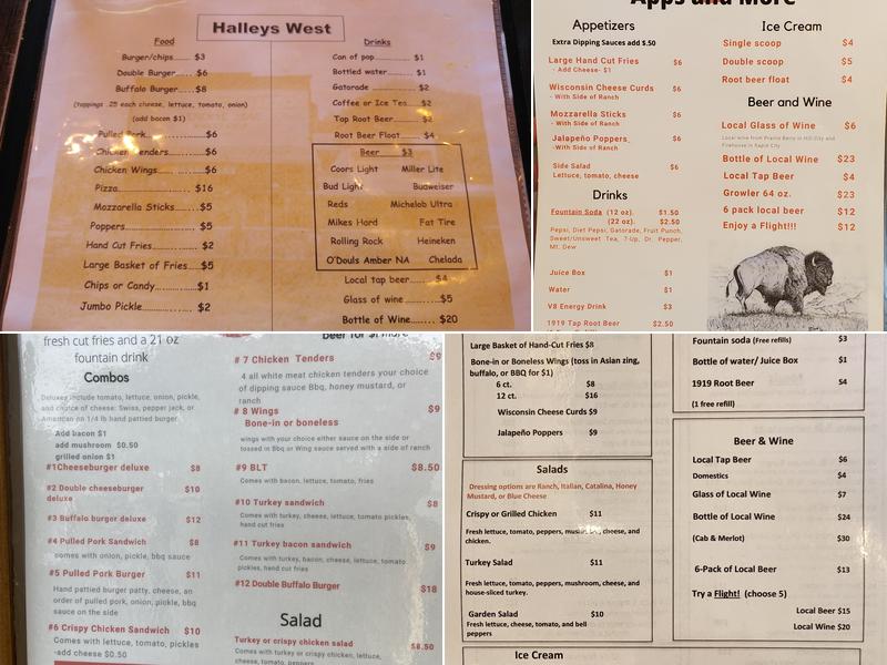 Halleys West Menu
