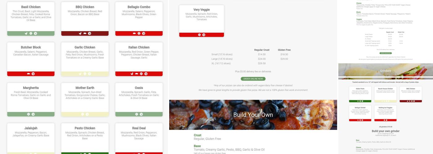 Bellagios Pizza Menu