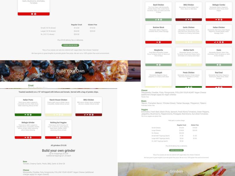 Bellagios Pizza Menu