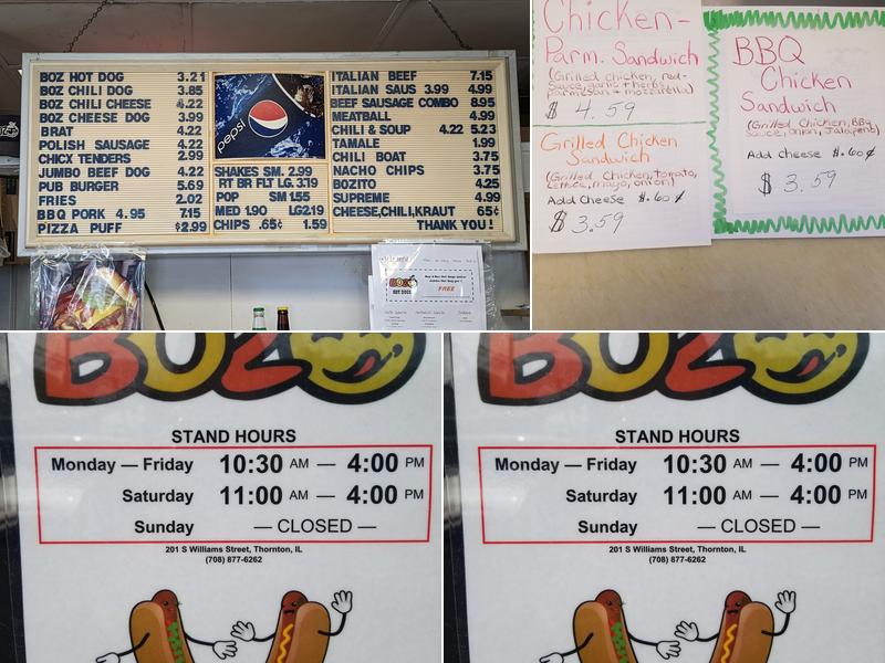Boz Hot Dogs Menu