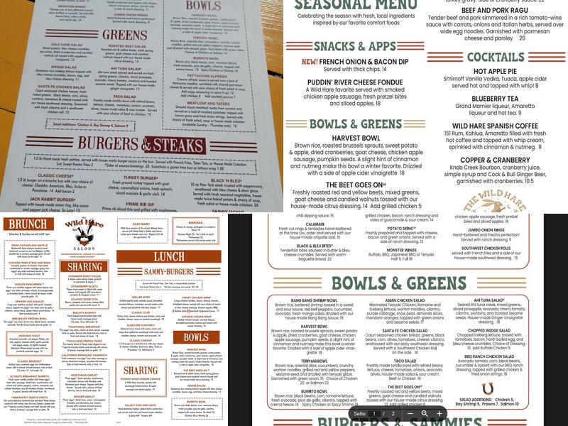 Wild Hare Saloon Canby Menu