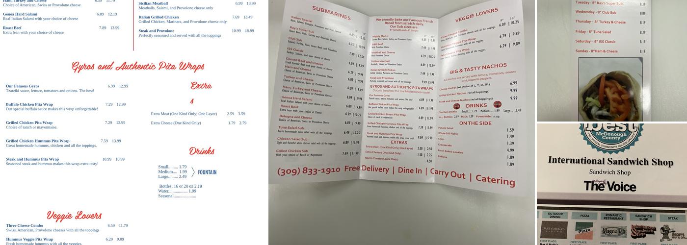 International Sandwich Shop Menu