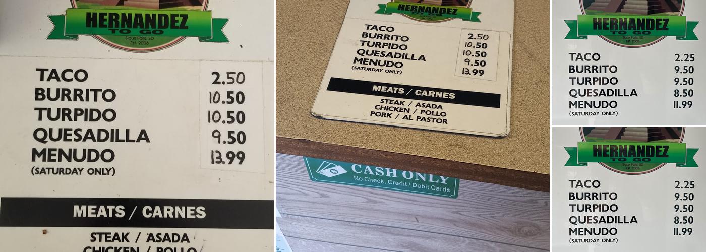 Tortilleria Hernandez Menu