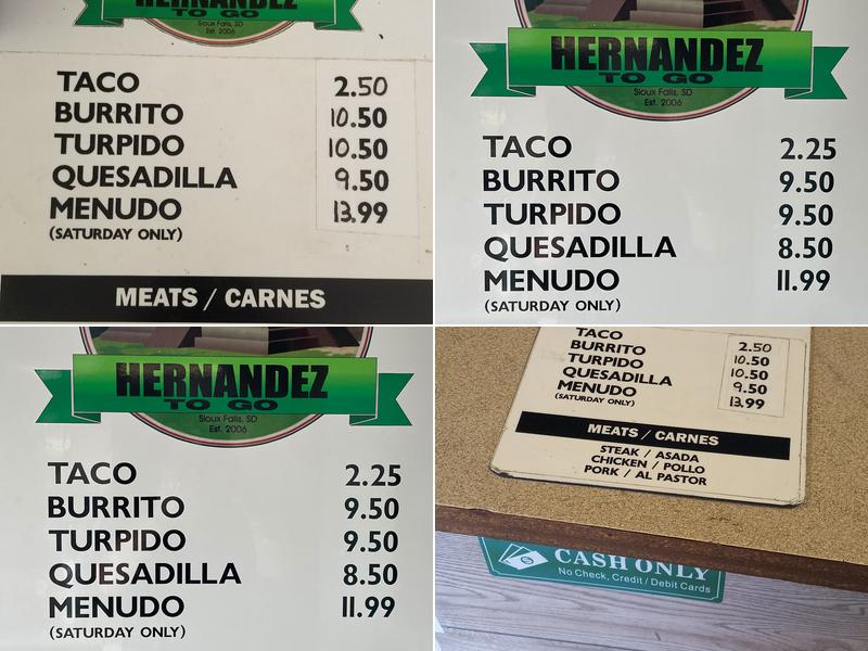 Tortilleria Hernandez Menu