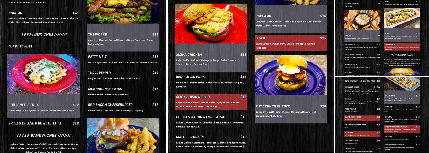 Poppadox Pub Menu