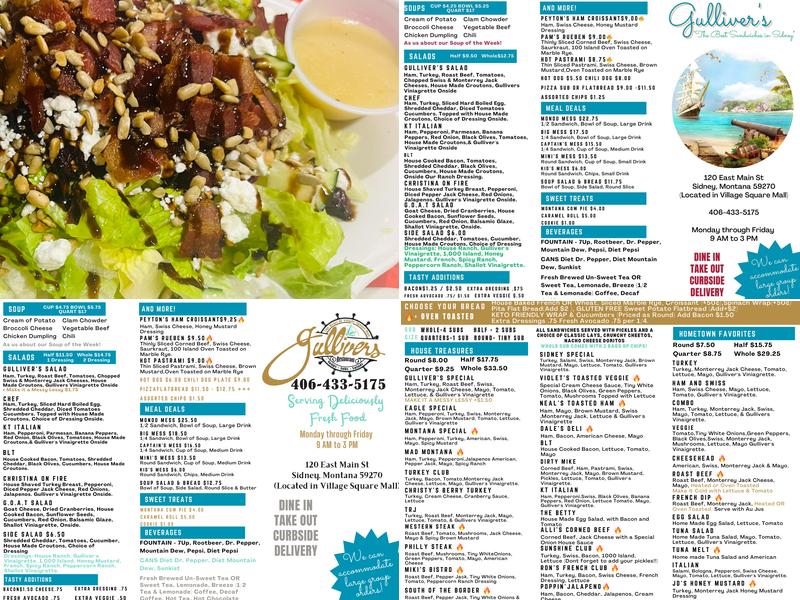 Gullivers Menu