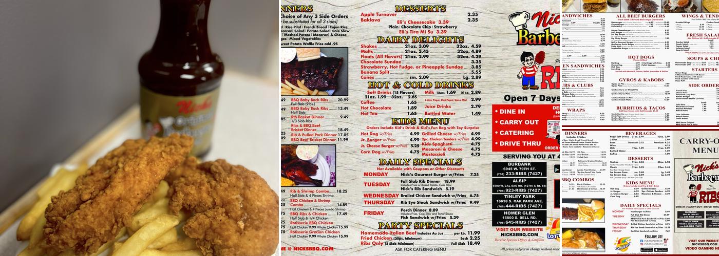 Nick's Barbecue Menu