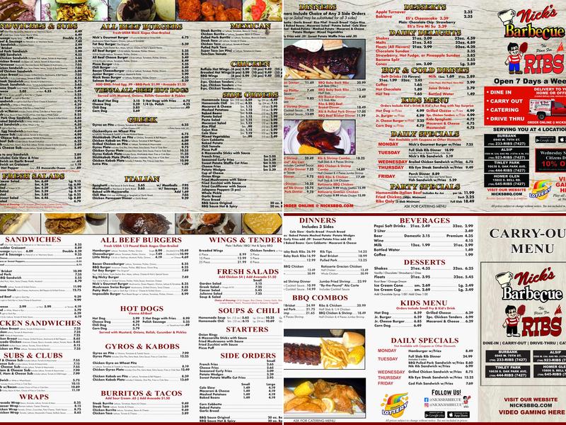 Nick's Barbecue Menu