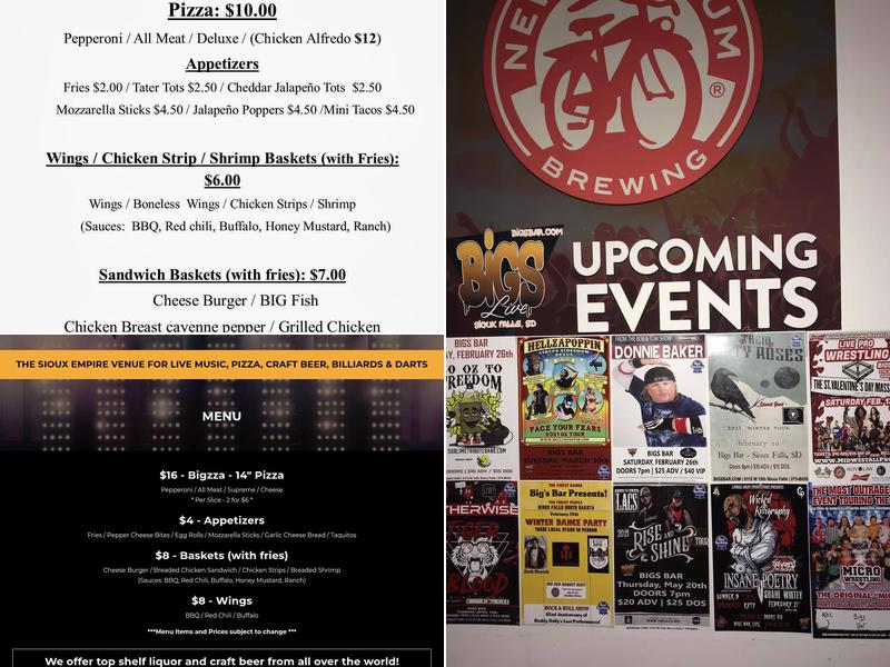 Bigs Bar Menu