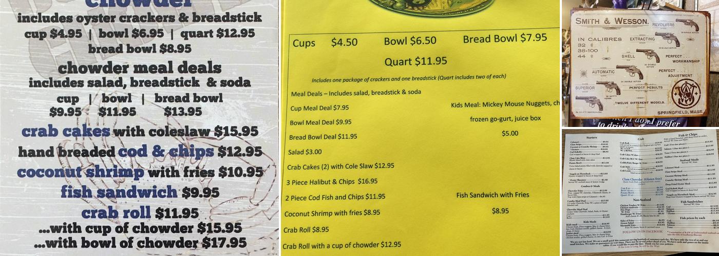 Chowder Sister’s aka Captain Bob’s chowder Menu