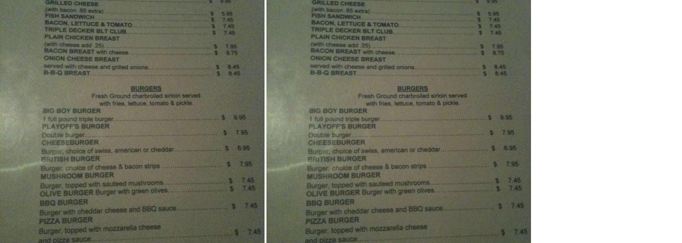 Playoffs Bar And Grill Menu