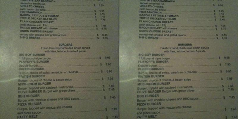 Playoffs Bar And Grill Menu